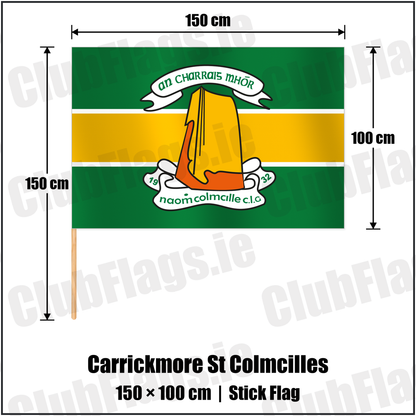 Carrickmore St Colmcilles 100cm x 150cm Stick Flag with the club crest and colours, Tyrone GAA - ClubFlags.ie