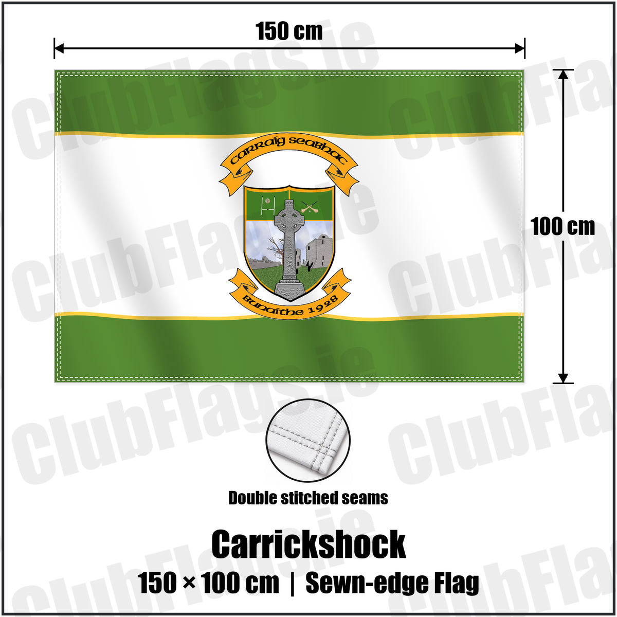 Carrickshock 100cm x 150cm Flag (sewn on the edges) with the club crest and colours, Kilkenny GAA - ClubFlags.ie