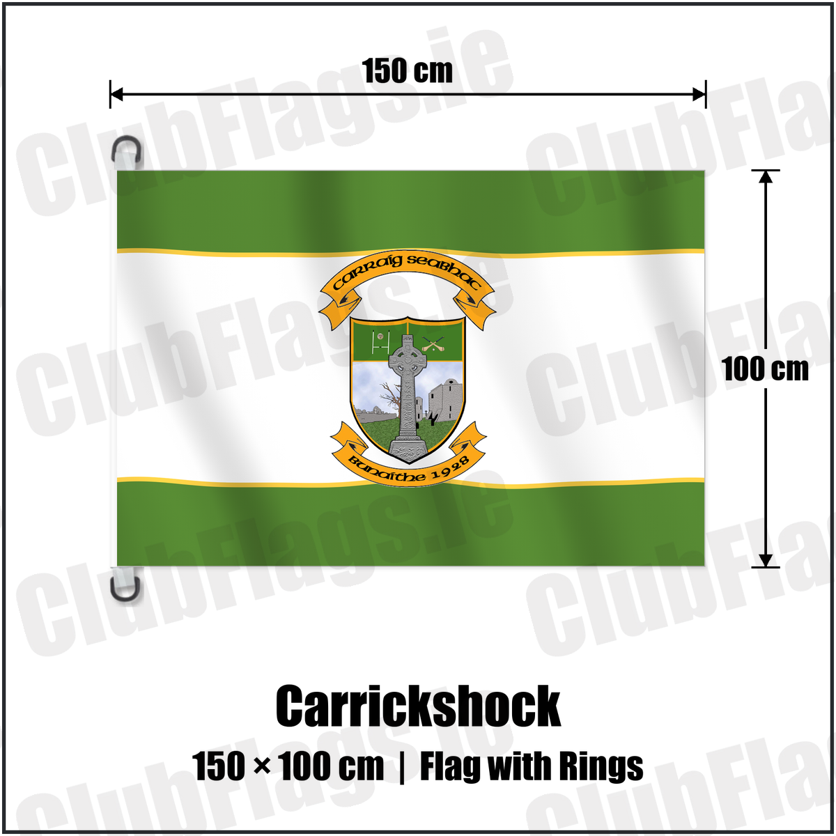 Carrickshock 150cm x 100cm Flag Pole Flag with Rings with the club crest and colours, Kilkenny GAA - ClubFlags.ie