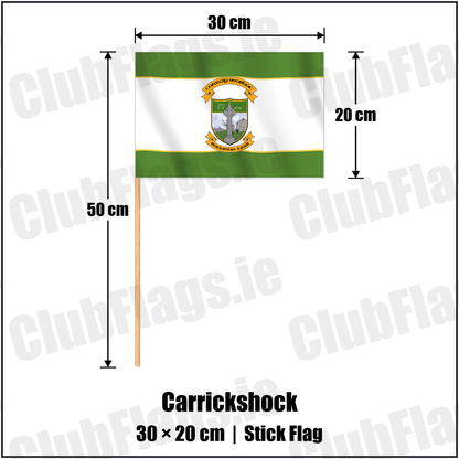 Carrickshock 20cm x 30cm Stick Flag with the club crest and colours, Kilkenny GAA - ClubFlags.ie