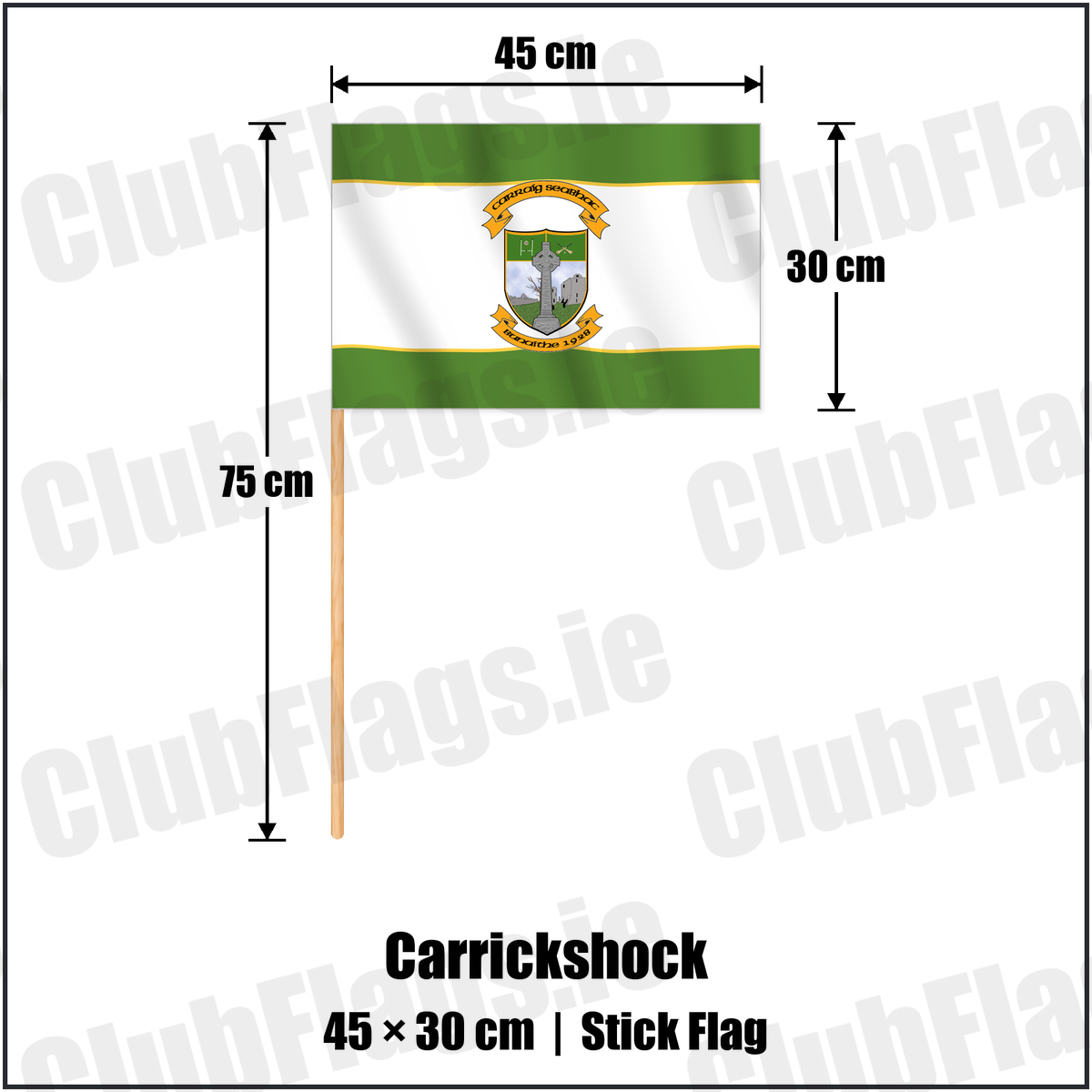 Carrickshock 30cm x 45cm Stick Flag with the club crest and colours, Kilkenny GAA - ClubFlags.ie