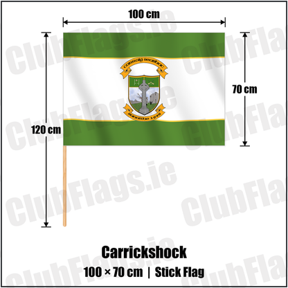 Carrickshock 70cm x 100cm Stick Flag with the club crest and colours, Kilkenny GAA - ClubFlags.ie
