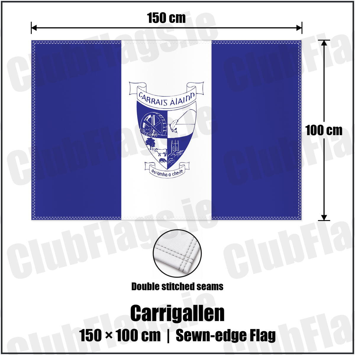 Carrigallen 100cm x 150cm Flag (sewn on the edges) with the club crest and colours, Leitrim GAA - ClubFlags.ie