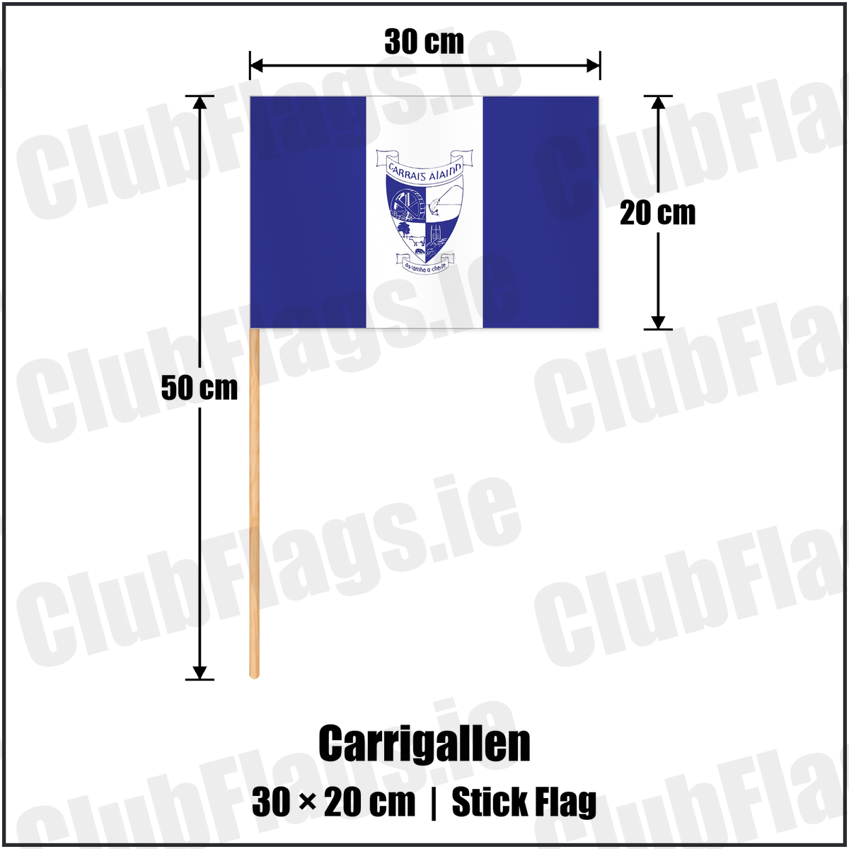 Carrigallen 20cm x 30cm Stick Flag with the club crest and colours, Leitrim GAA - ClubFlags.ie