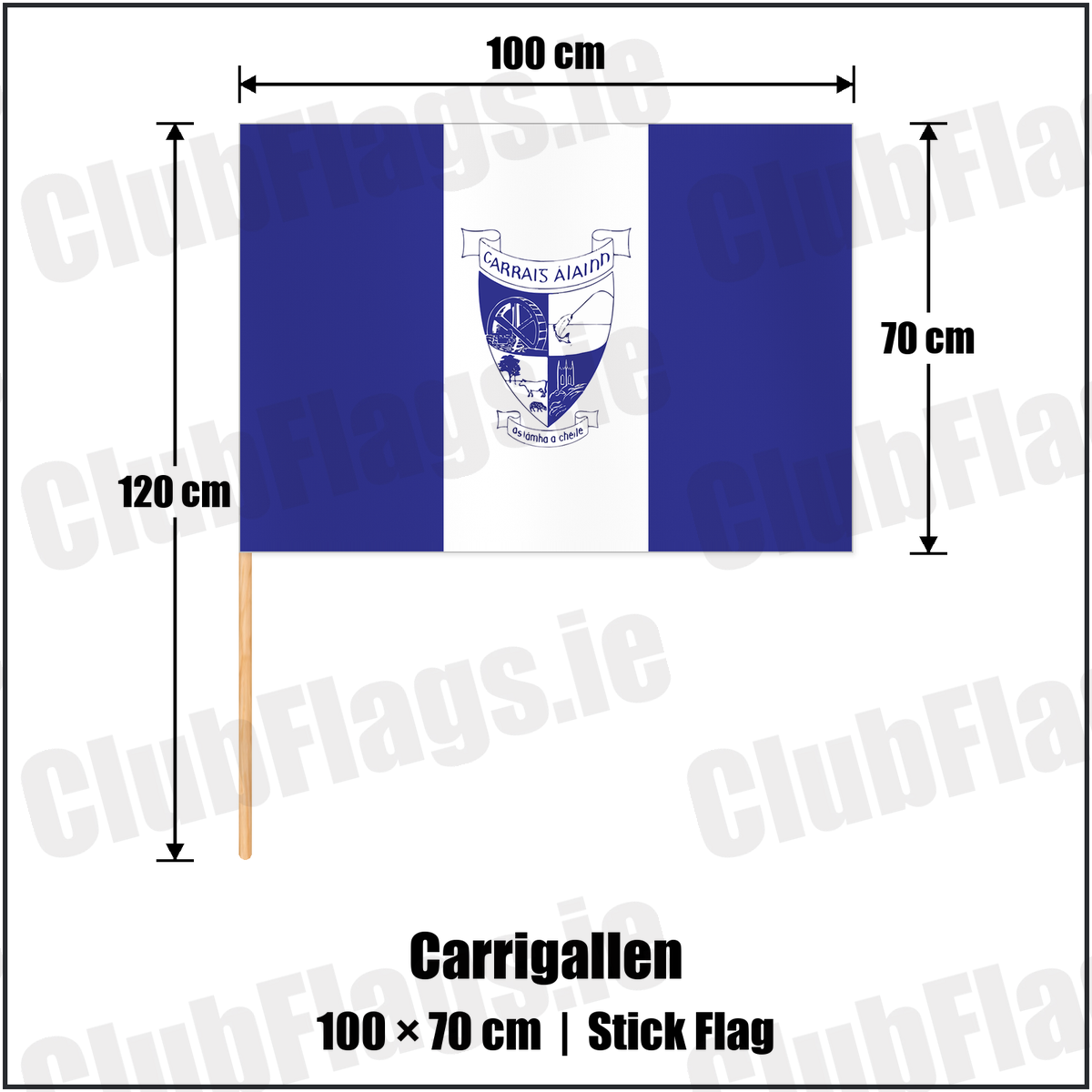Carrigallen 70cm x 100cm Stick Flag with the club crest and colours, Leitrim GAA - ClubFlags.ie