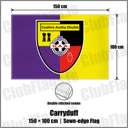 Carryduff 100cm x 150cm Flag (sewn on the edges) with the club crest and colours, Down GAA - ClubFlags.ie