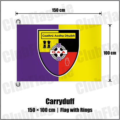 Carryduff 150cm x 100cm Flag Pole Flag with Rings with the club crest and colours, Down GAA - ClubFlags.ie