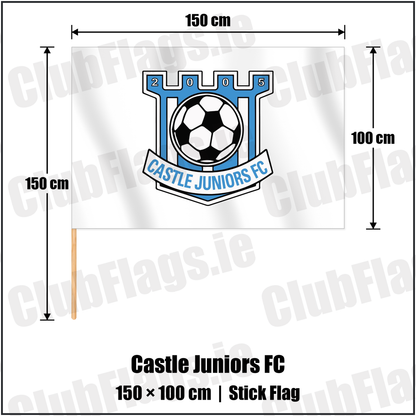 Castle Juniors FC 100cm x 150cm Stick Flag with the club crest and colours, Down Football - ClubFlags.ie