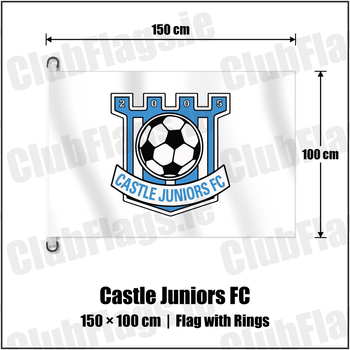 Castle Juniors FC 150cm x 100cm Flag Pole Flag with Rings with the club crest and colours, Down Football - ClubFlags.ie