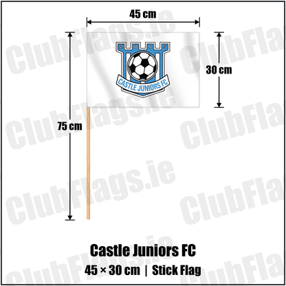 Castle Juniors FC 30cm x 45cm Stick Flag with the club crest and colours, Down Football - ClubFlags.ie