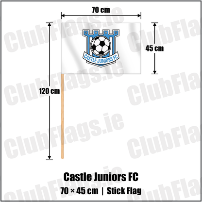 Castle Juniors FC 45cm x 70cm Stick Flag with the club crest and colours, Down Football - ClubFlags.ie