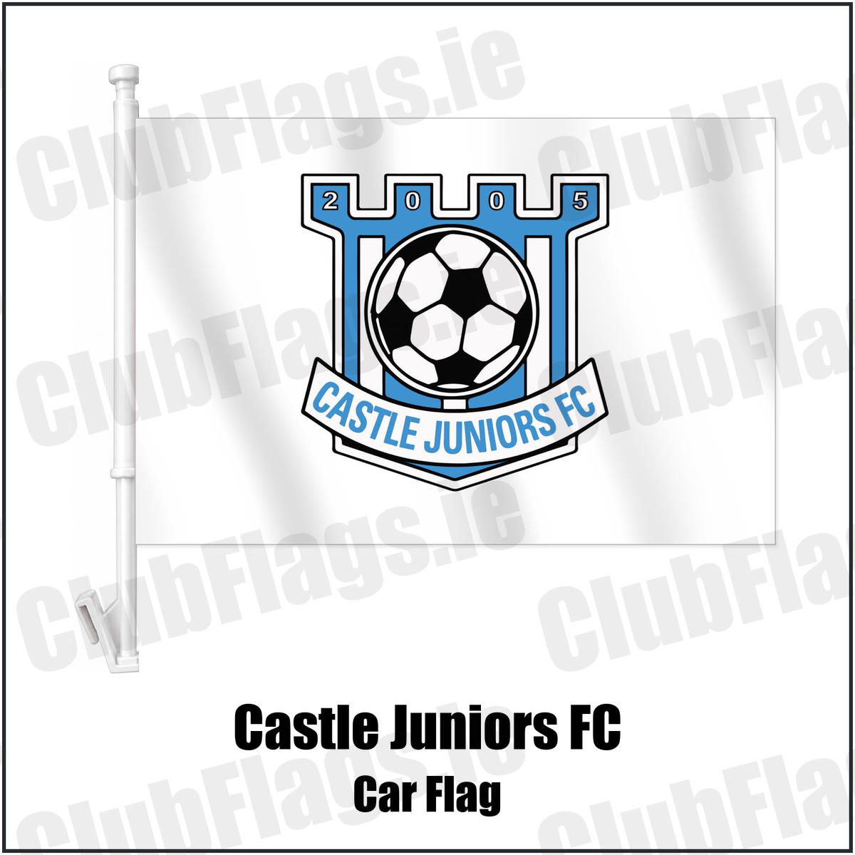 Castle Juniors FC Car Flag with the club crest and colours, Down Football - ClubFlags.ie
