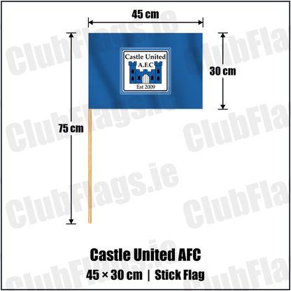 Castle United AFC 30cm x 45cm Stick Flag with the club crest and colours, Limerick Football - ClubFlags.ie