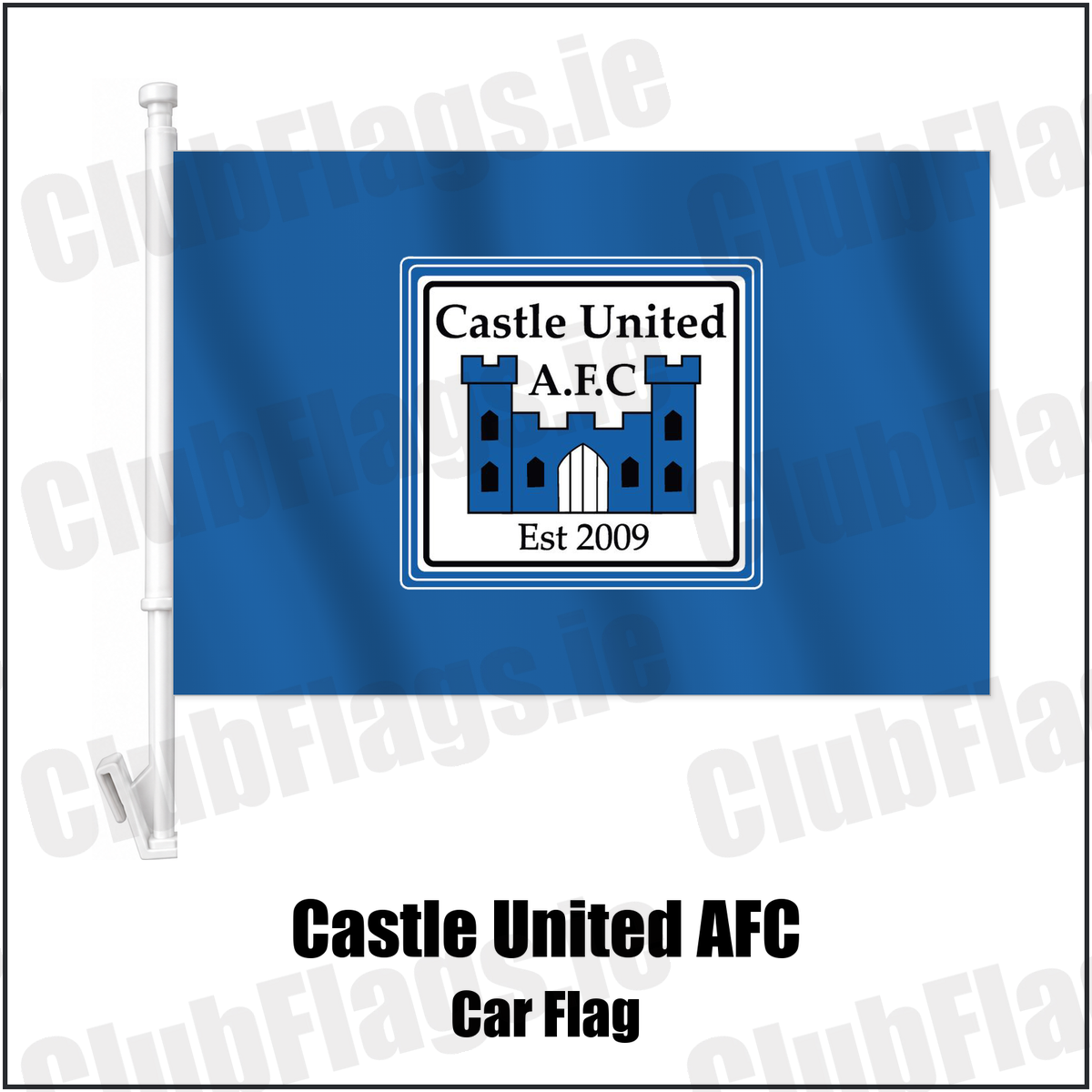 Castle United AFC Car Flag with the club crest and colours, Limerick Football - ClubFlags.ie