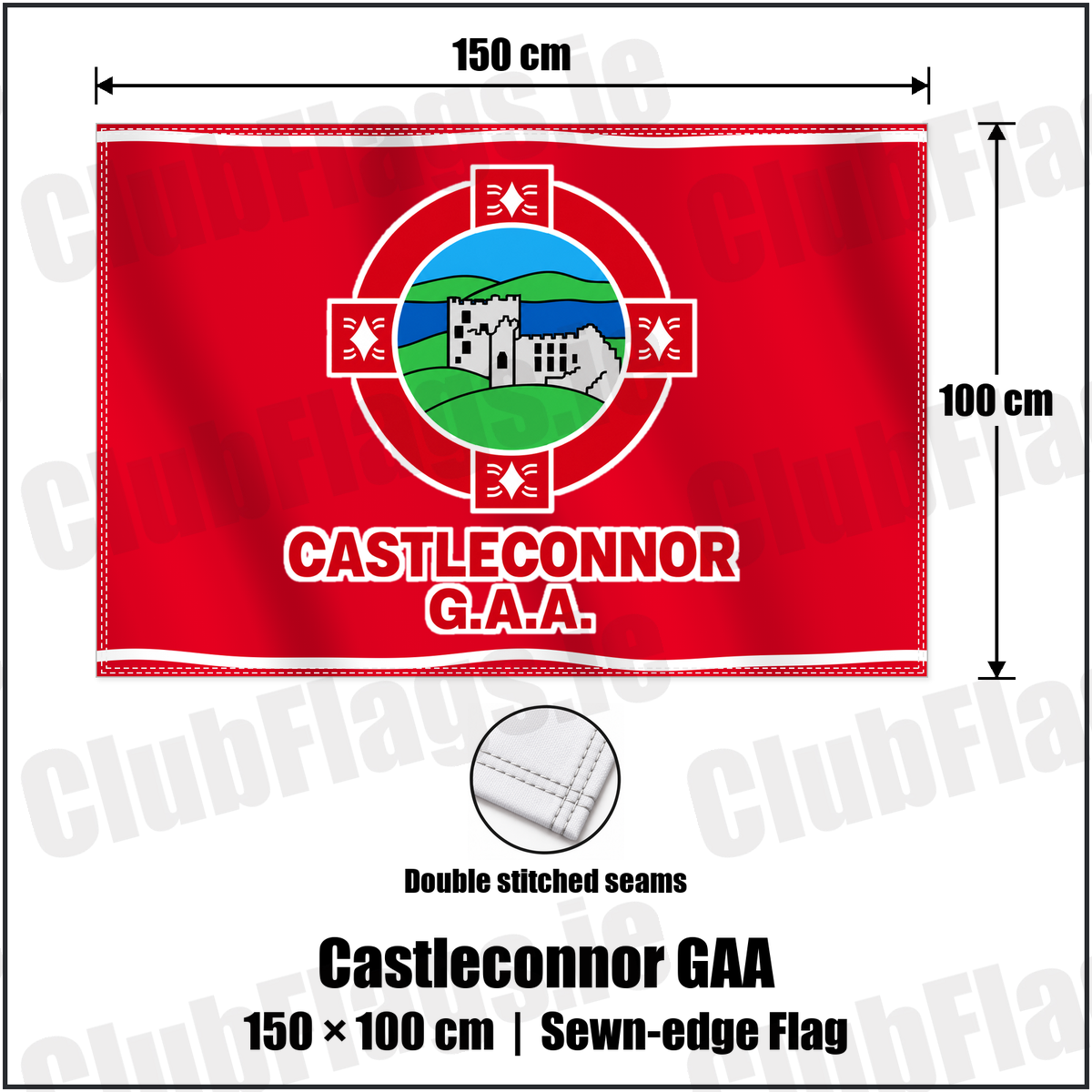 Castleconnor GAA 100cm x 150cm Flag (sewn on the edges) with the verified club crest and colours, Sligo GAA - ClubFlags.ie