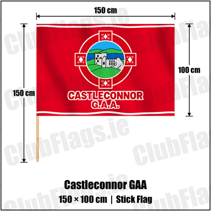 Castleconnor GAA 100cm x 150cm Stick Flag with the verified club crest and colours, Sligo GAA - ClubFlags.ie