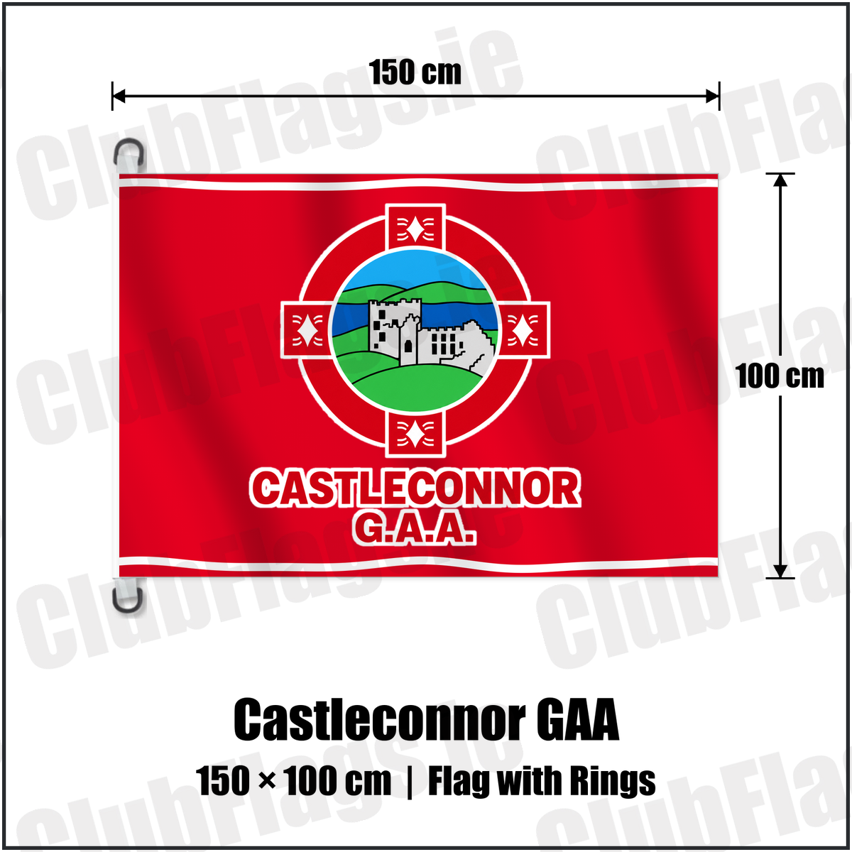 Castleconnor GAA 150cm x 100cm Flag Pole Flag with Rings with the verified club crest and colours, Sligo GAA - ClubFlags.ie