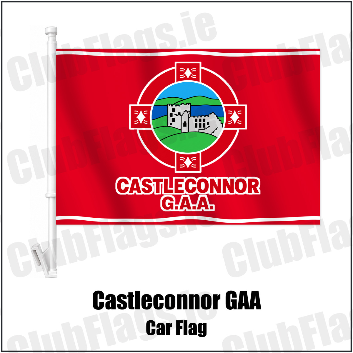 Castleconnor GAA Car Flag with the verified club crest and colours, Sligo GAA - ClubFlags.ie