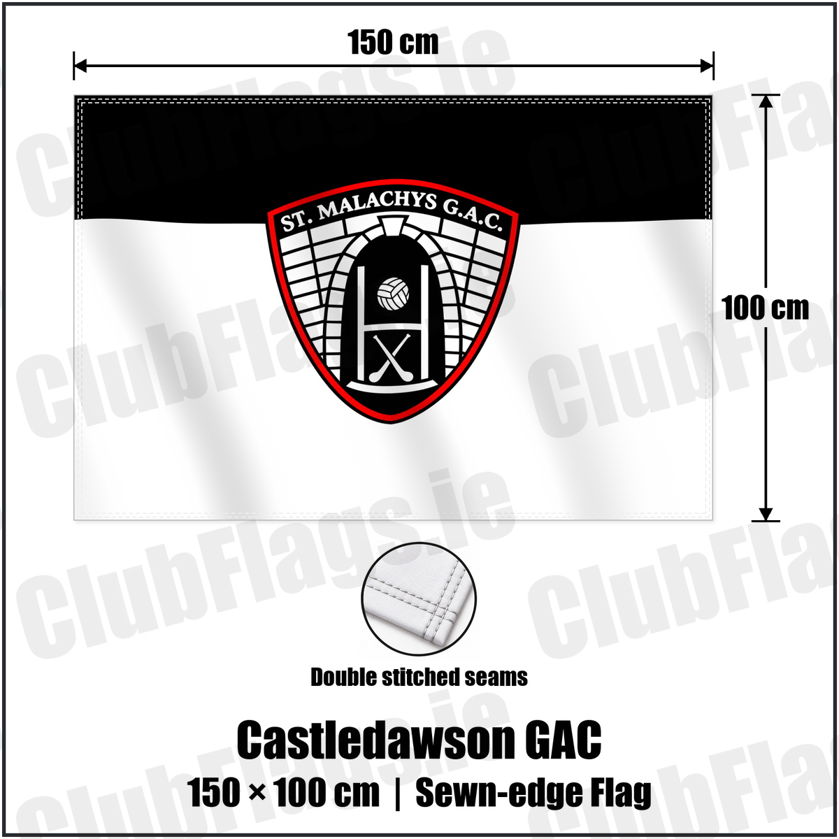 Castledawson GAC 100cm x 150cm Flag (sewn on the edges) with the verified club crest and colours, Derry GAA - ClubFlags.ie