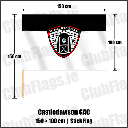 Castledawson GAC 100cm x 150cm Stick Flag with the verified club crest and colours, Derry GAA - ClubFlags.ie