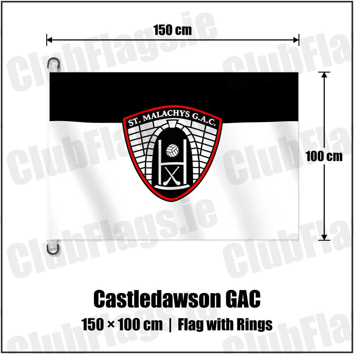 Castledawson GAC 150cm x 100cm Flag Pole Flag with Rings with the verified club crest and colours, Derry GAA - ClubFlags.ie