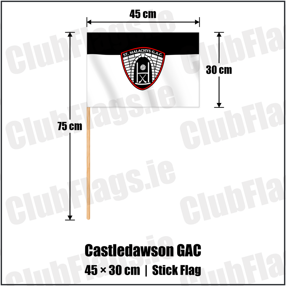 Castledawson GAC 30cm x 45cm Stick Flag with the verified club crest and colours, Derry GAA - ClubFlags.ie