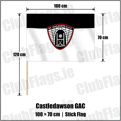 Castledawson GAC 70cm x 100cm Stick Flag with the verified club crest and colours, Derry GAA - ClubFlags.ie