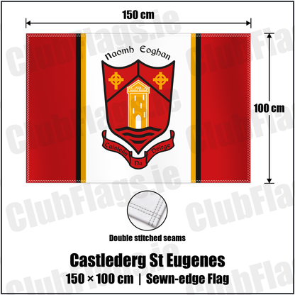 Castlederg St Eugenes 100cm x 150cm Flag (sewn on the edges) with the club crest and colours, Tyrone GAA - ClubFlags.ie