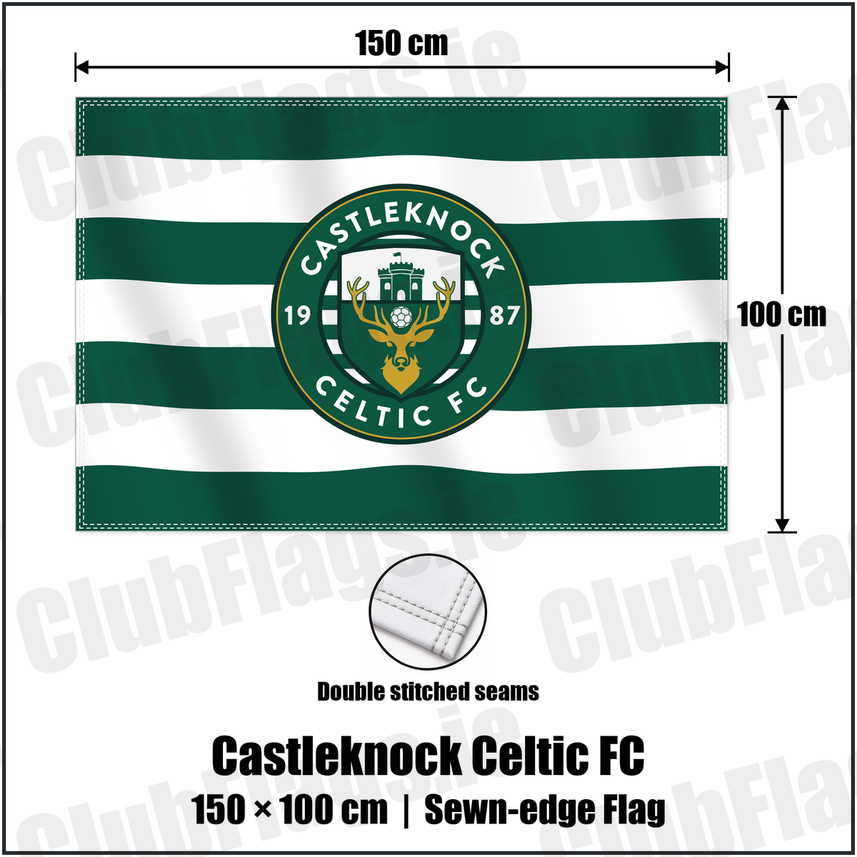 Castleknock Celtic FC 100cm x 150cm Flag (sewn on the edges) with the club crest and colours, Dublin Football - ClubFlags.ie