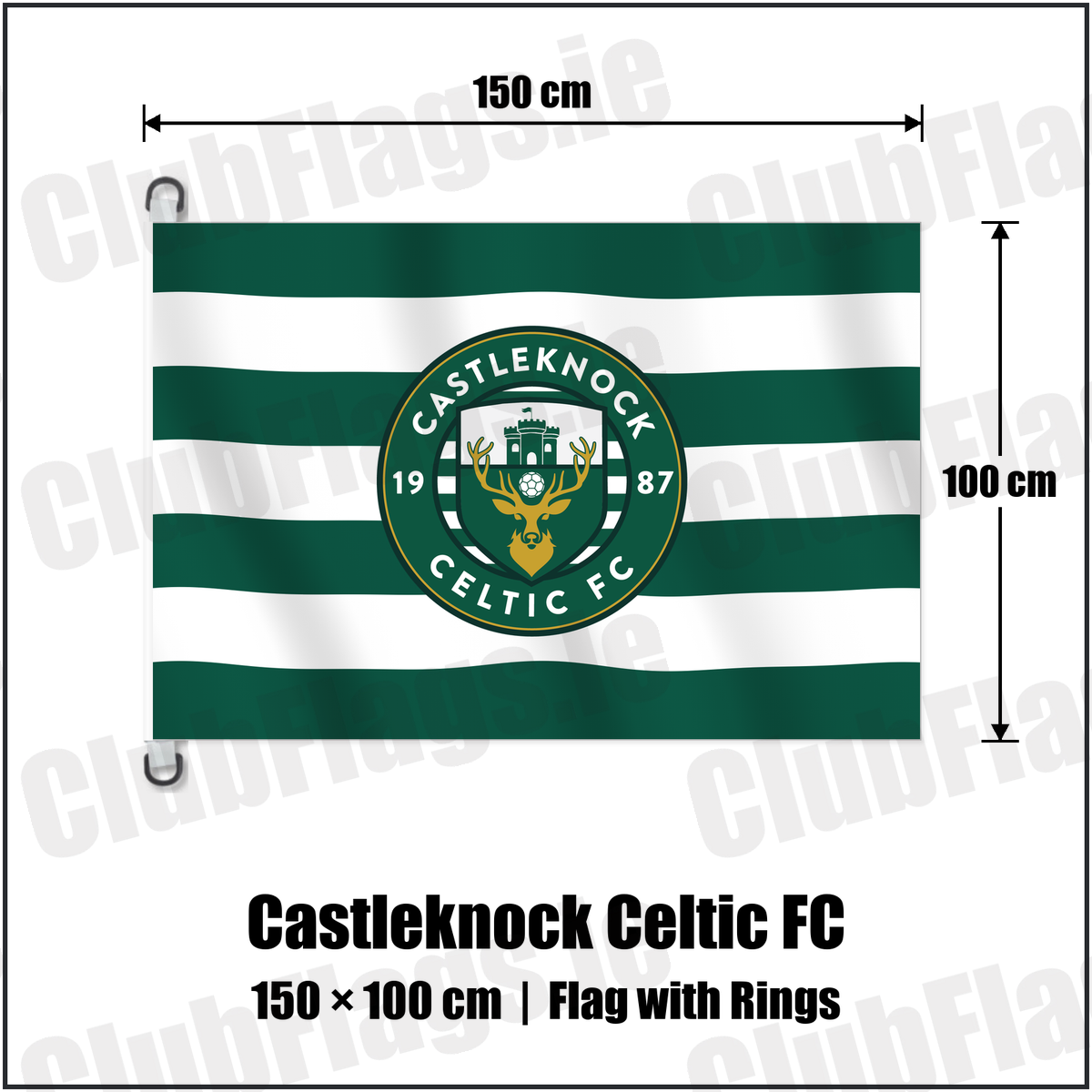 Castleknock Celtic FC 150cm x 100cm Flag Pole Flag with Rings with the club crest and colours, Dublin Football - ClubFlags.ie