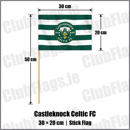 Castleknock Celtic FC 20cm x 30cm Stick Flag with the club crest and colours, Dublin Football - ClubFlags.ie