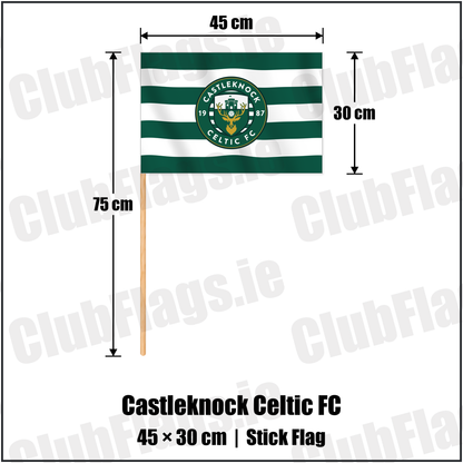 Castleknock Celtic FC 30cm x 45cm Stick Flag with the club crest and colours, Dublin Football - ClubFlags.ie