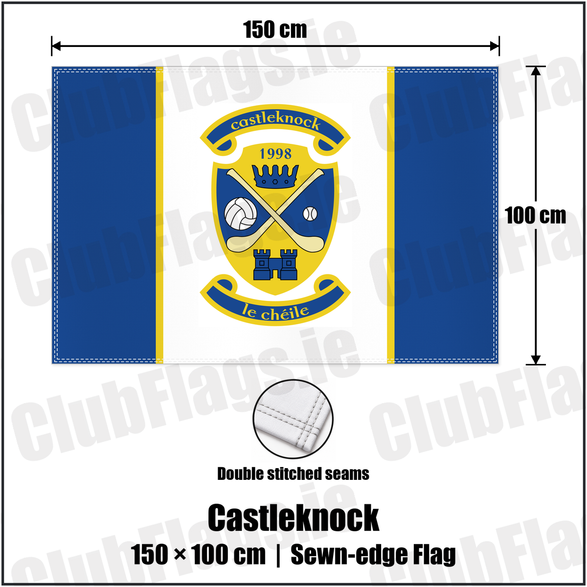 Castleknock 100cm x 150cm Flag (sewn on the edges) with the club crest and colours, Dublin GAA - ClubFlags.ie