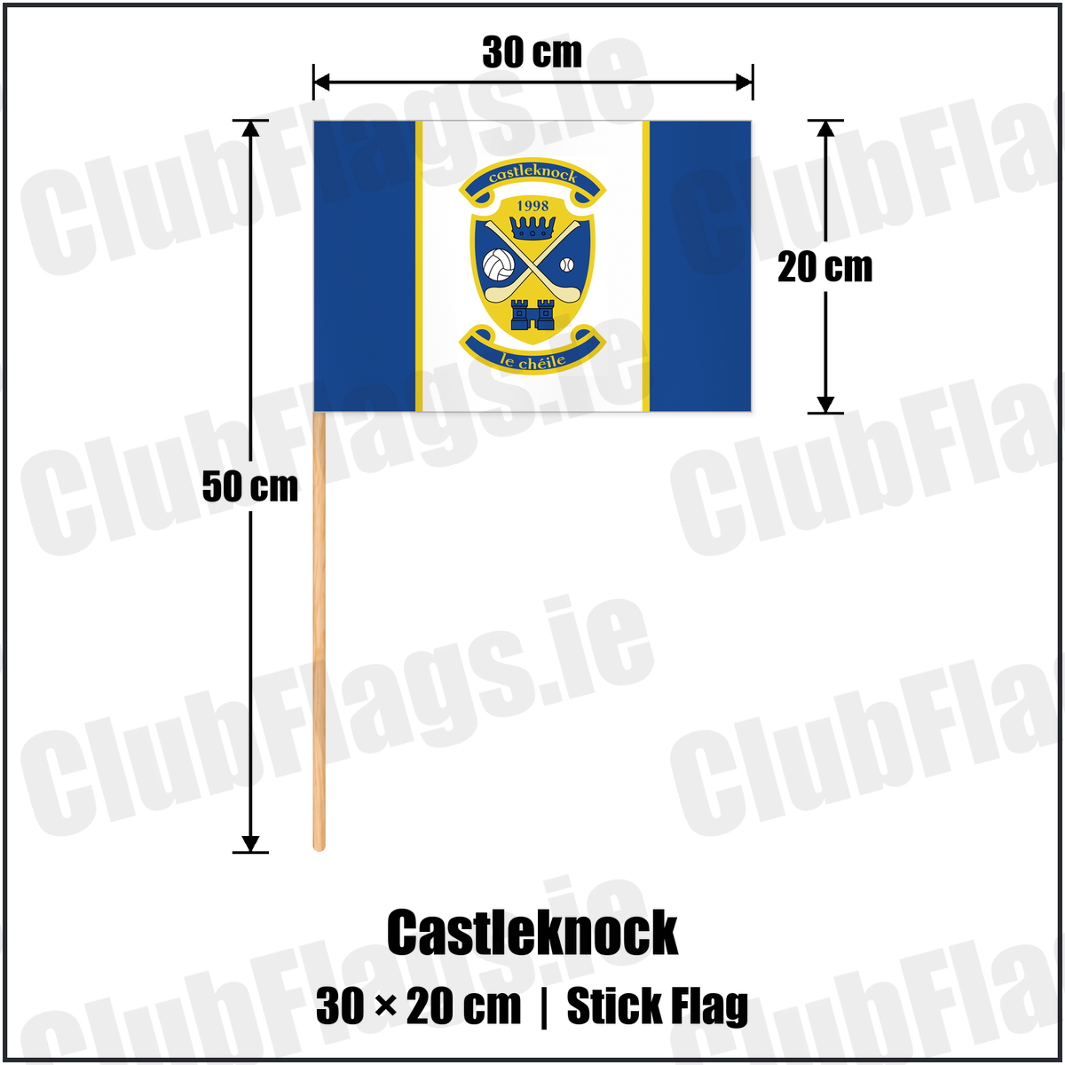 Castleknock 20cm x 30cm Stick Flag with the club crest and colours, Dublin GAA - ClubFlags.ie