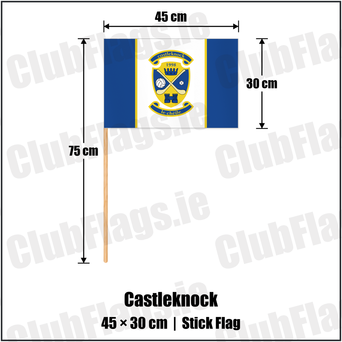 Castleknock 30cm x 45cm Stick Flag with the club crest and colours, Dublin GAA - ClubFlags.ie