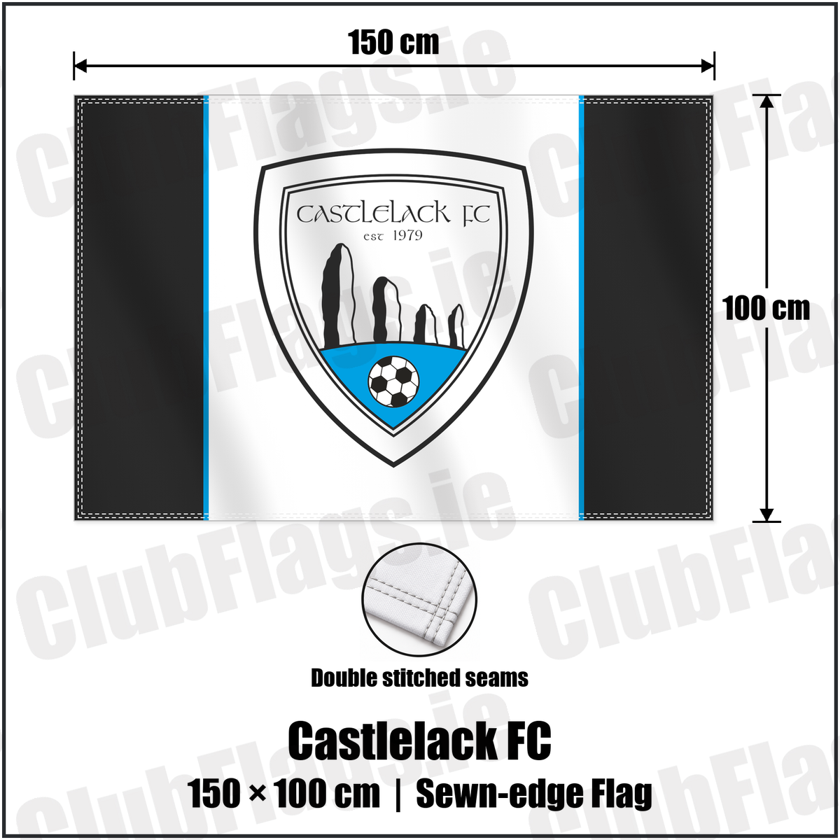 Castlelack FC 100cm x 150cm Flag (sewn on the edges) with the club crest and colours, Cork Football - ClubFlags.ie