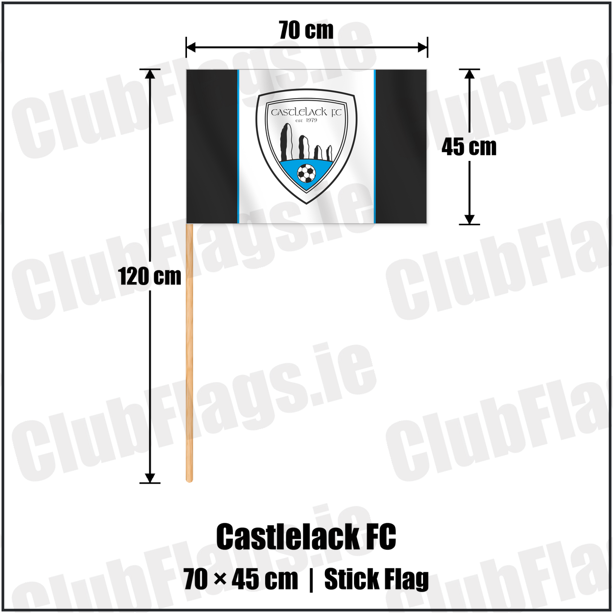 Castlelack FC 45cm x 70cm Stick Flag with the club crest and colours, Cork Football - ClubFlags.ie