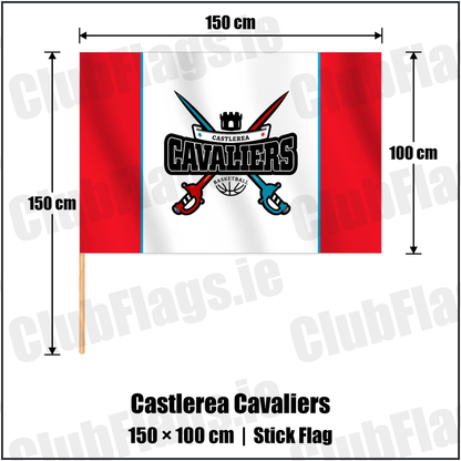Castlerea Cavaliers 100cm x 150cm Stick Flag with the club crest and colours, Roscommon Basketball - ClubFlags.ie