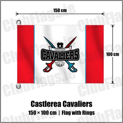 Castlerea Cavaliers 150cm x 100cm Flag Pole Flag with Rings with the club crest and colours, Roscommon Basketball - ClubFlags.ie