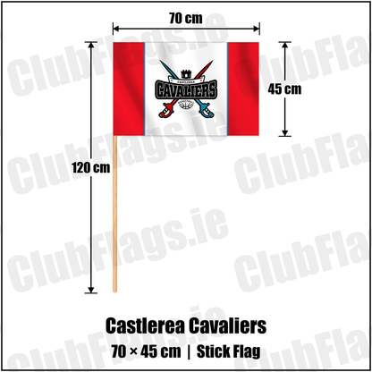 Castlerea Cavaliers 45cm x 70cm Stick Flag with the club crest and colours, Roscommon Basketball - ClubFlags.ie