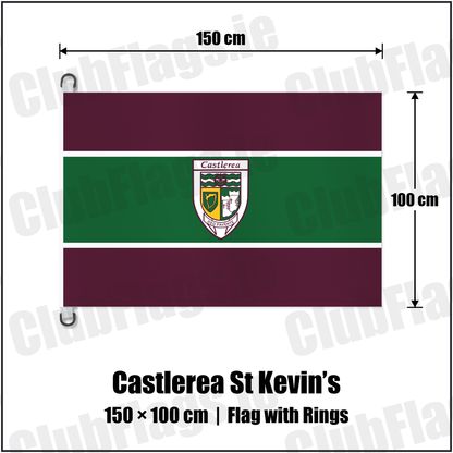 Castlerea St Kevin’s 150cm x 100cm Flag Pole Flag with Rings with the club crest and colours, Roscommon GAA - ClubFlags.ie