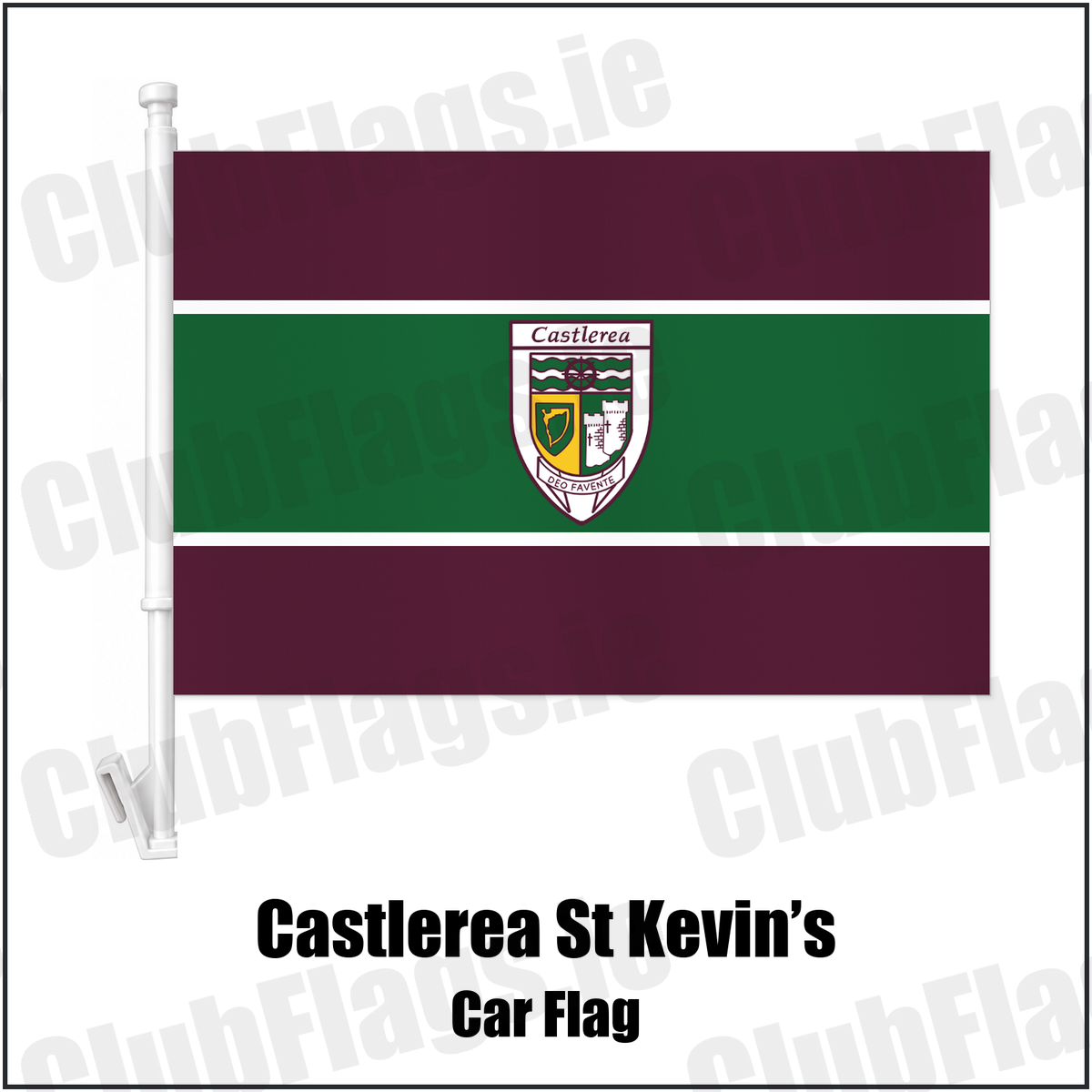 Castlerea St Kevin’s Car Flag with the club crest and colours, Roscommon GAA - ClubFlags.ie