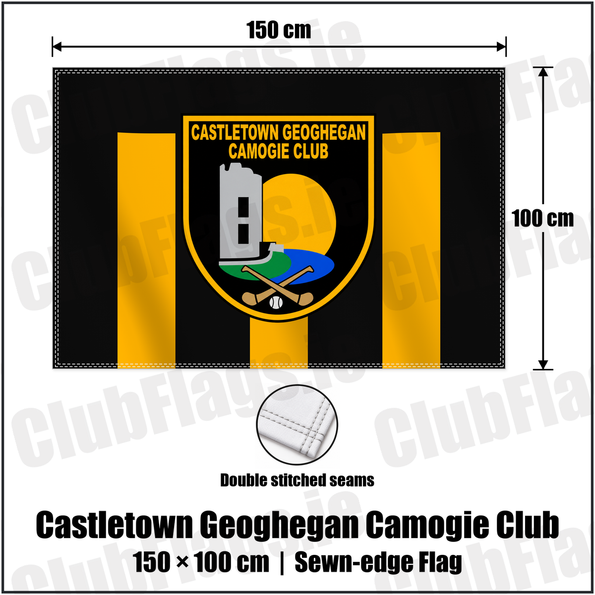 Castletown Geoghegan Camogie Club 100cm x 150cm Flag (sewn on the edges) with the club crest and colours, Westmeath GAA - ClubFlags.ie