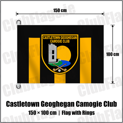 Castletown Geoghegan Camogie Club 150cm x 100cm Flag Pole Flag with Rings with the club crest and colours, Westmeath GAA - ClubFlags.ie