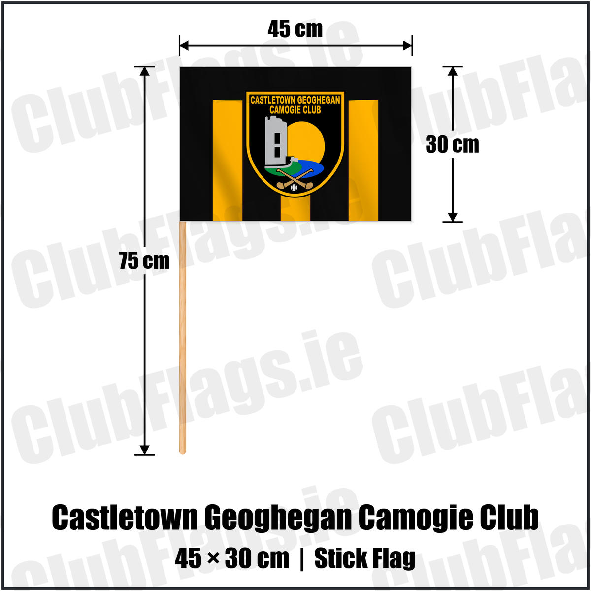 Castletown Geoghegan Camogie Club 30cm x 45cm Stick Flag with the club crest and colours, Westmeath GAA - ClubFlags.ie