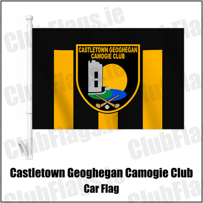 Castletown Geoghegan Camogie Club Car Flag with the club crest and colours, Westmeath GAA - ClubFlags.ie