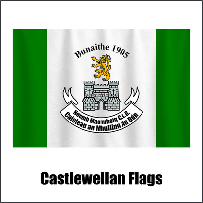 Castlewellan Flags, featuring the club crest and green and white colours; County Down GAA. ClubFlags.ie.
