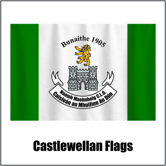 Castlewellan Flags, featuring the club crest and green and white colours; County Down GAA. ClubFlags.ie.