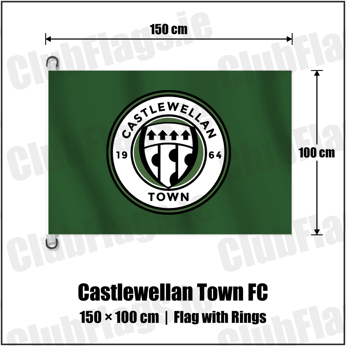 Castlewellan Town FC 150cm x 100cm Flag Pole Flag with Rings with the club crest and colours, Down Football - ClubFlags.ie