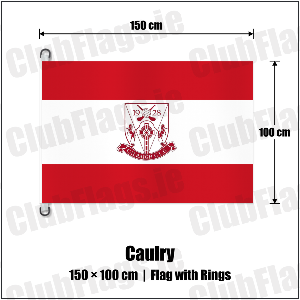 Caulry 150cm x 100cm Flag Pole Flag with Rings with the club crest and colours, Westmeath GAA - ClubFlags.ie